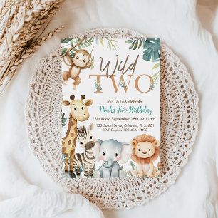Wild Two Safari Animals Boy Birthday Party Invitation