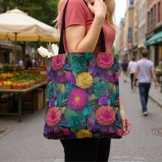 Wild Vibrant Floral Blooms and Feathers Tote (Creator Uploaded)