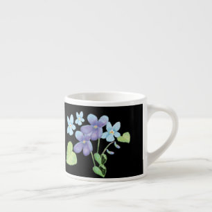 Wild Violet Flowers Illustration Black Espresso Cup