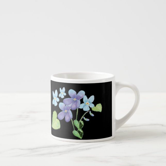 Wild Violet Flowers Illustration Black Espresso Cup (Right)
