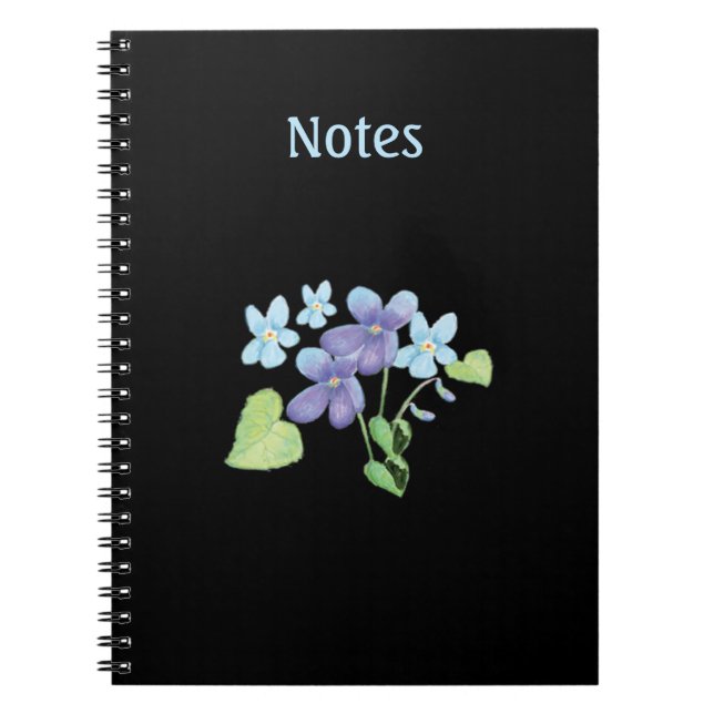 Wild Violet Flowers Illustration Black Notebook (Front)