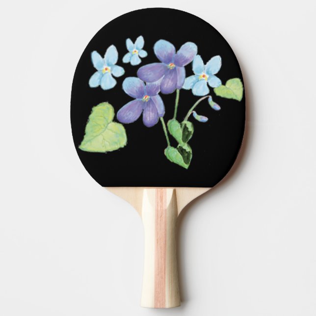 Wild Violet Flowers Illustration Black Ping Pong Paddle (Front)