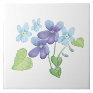 Wild Violet Flowers Illustration Ceramic Tile