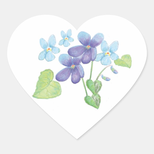 Wild Violet Flowers Illustration  Heart Sticker (Front)