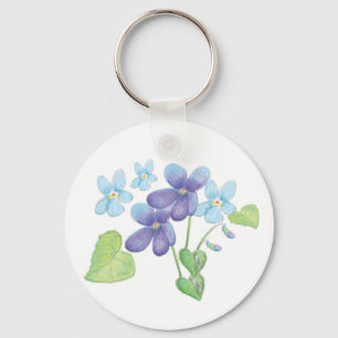 Wild Violet Flowers Illustration Key Ring