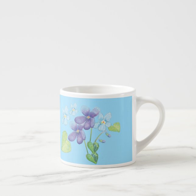 Wild Violet Flowers Illustration Light Blue Espresso Cup (Right)