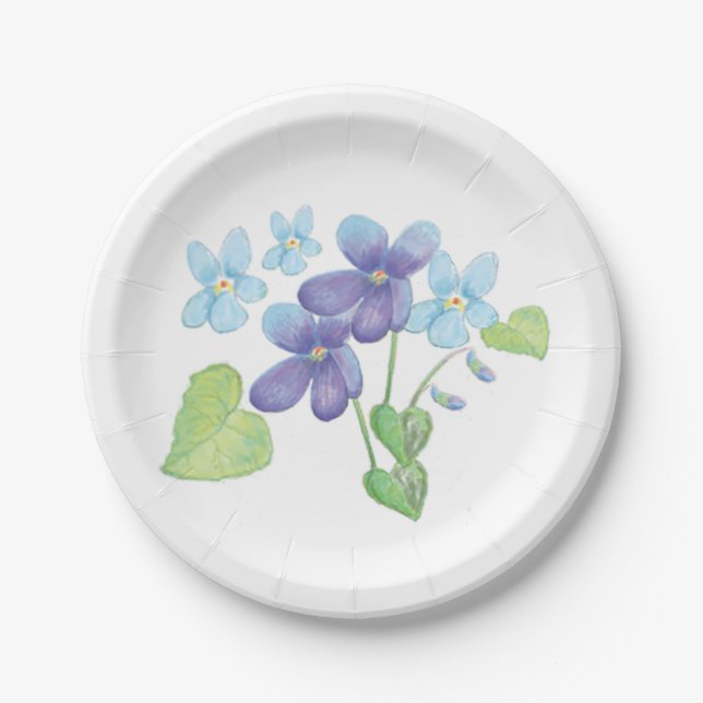 Wild Violet Flowers Illustration    Paper Plate (Front)