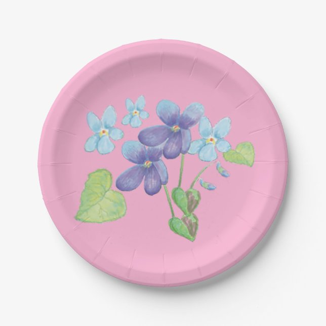 Wild Violet Flowers Illustration   Paper Plate (Front)