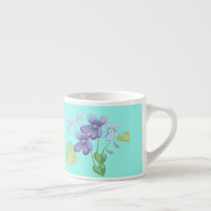 Wild Violet Flowers Illustration Pastel Mint Espresso Cup