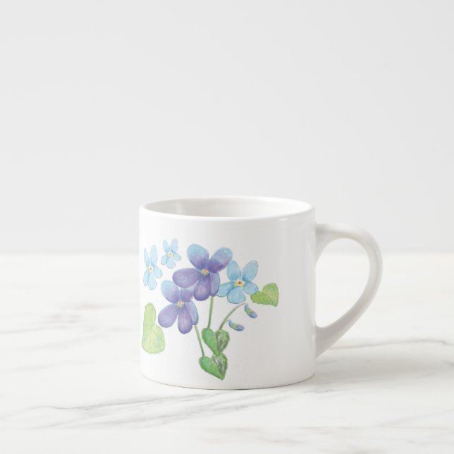 Wild Violet Flowers Illustration White Espresso Cup (Right)