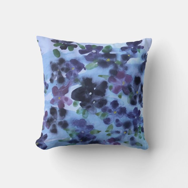 Wild Violet Purple and Blue Designer Throw Pillow (Front)