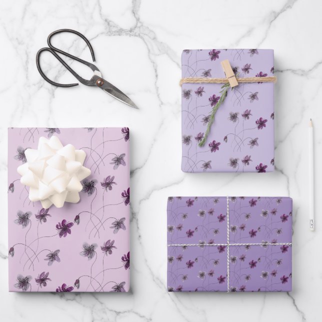 Wild Violets Watercolor Hand-painted Wrapping Paper Sheet (Front)