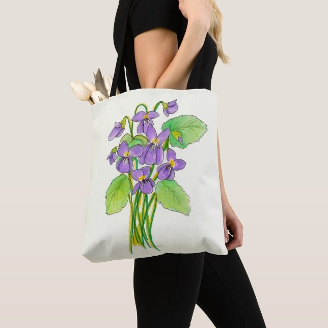 Wild Violets Watercolor Tote Bag (Close Up)