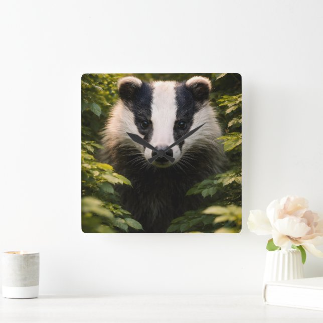 Wild watcher, Majestic British badger Square wall  Clock (Home)