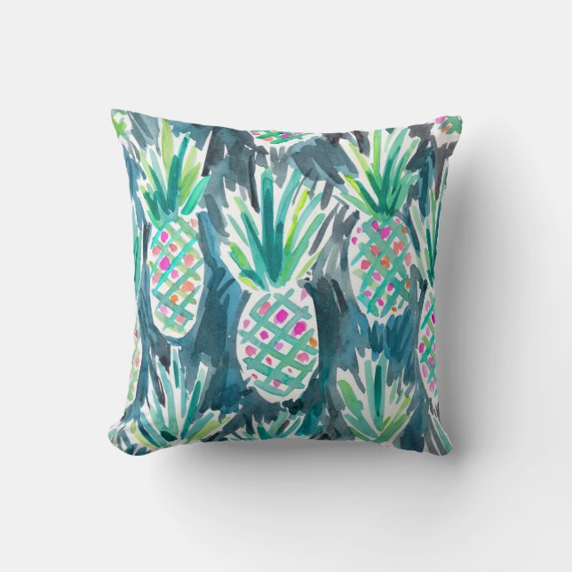 Wild Watercolor Pineapples Pattern Cushion (Front)