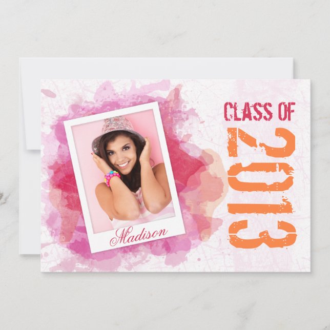 Wild Watercolor Splash Graduation Flat Card (Front)