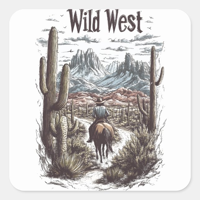 Wild West Adventure Illustration Square Sticker (Front)