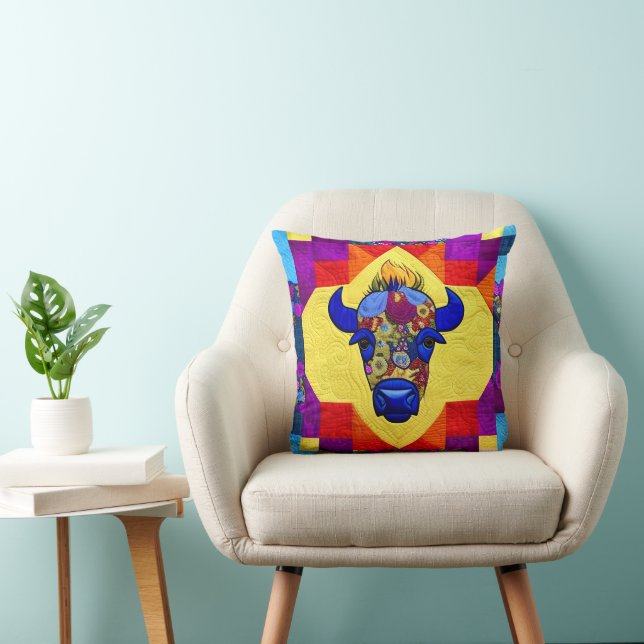 Wild West Bison Quilt Like Design Cushion (Chair)