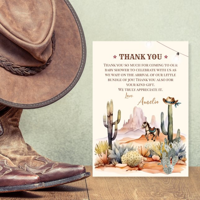 Wild West Boy A Little Cowboy Rustic Baby Shower Thank You Card (Creator Uploaded)