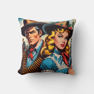 Wild West Couple Retro Comics Cushion