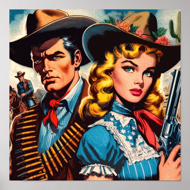 Wild West Couple Retro Comics Poster (Front)