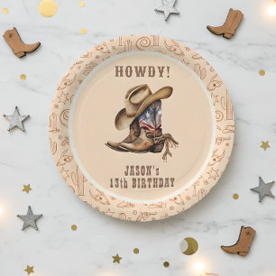 Wild west cowboy birthday paper plate
