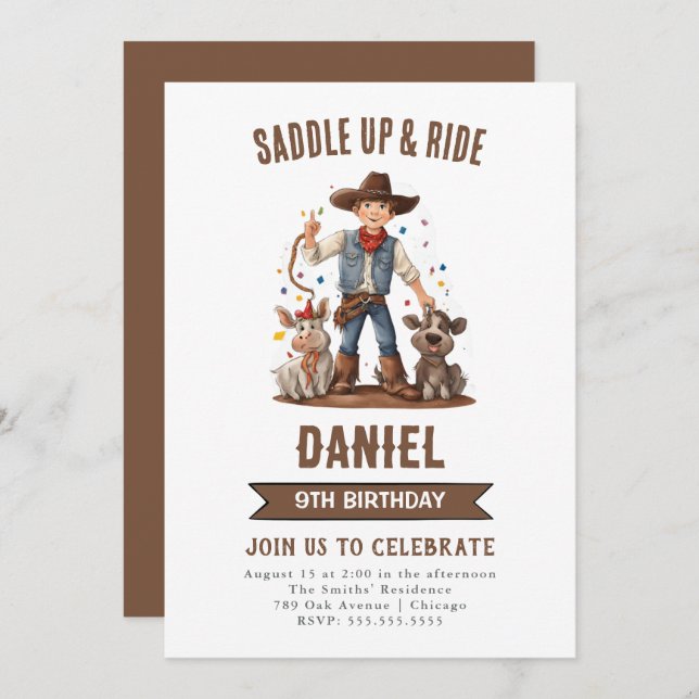 Wild West Cowboy Birthday Party  Invitation (Front/Back)