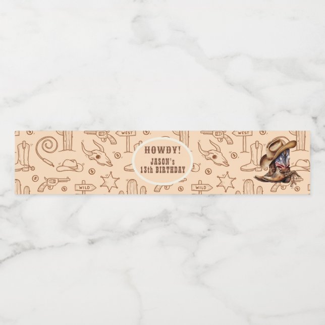 Wild west cowboy birthday water bottle label (Single Label)