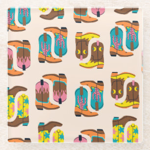 Wild West Cowboy Boots: Fashion Concept Pattern Glass Coaster