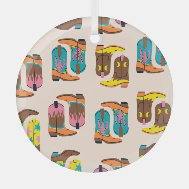 Wild West Cowboy Boots: Fashion Concept Pattern Glass Tree Decoration (Front)