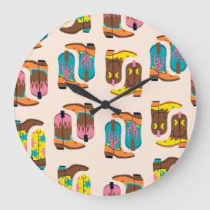 Wild West Cowboy Boots: Fashion Concept Pattern Large Clock