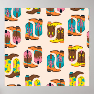 Wild West Cowboy Boots: Fashion Concept Pattern Poster