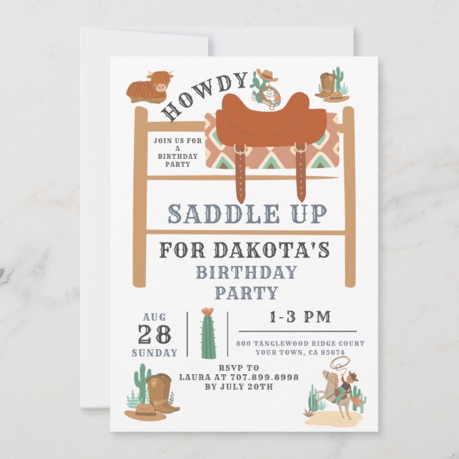 Wild West Cowboy Boy's Birthday Invitation (Front)
