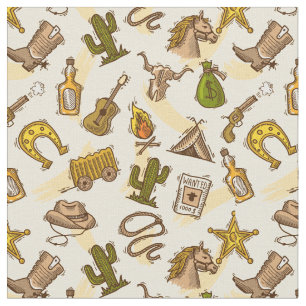 Wild west cowboy coloured with guitar and cactus fabric