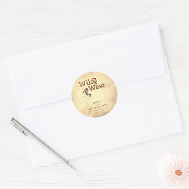 Wild West Cowboy Cowgirl Child's Birthday Classic Round Sticker (Envelope)