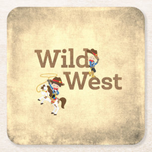 Wild West Cowboy Cowgirl Western Theme  Square Paper Coaster