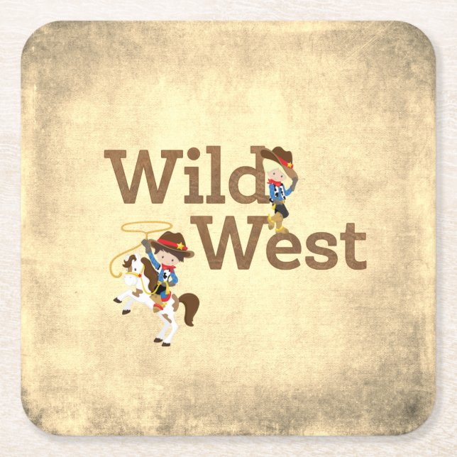 Wild West Cowboy Cowgirl Western Theme  Square Paper Coaster (Front)