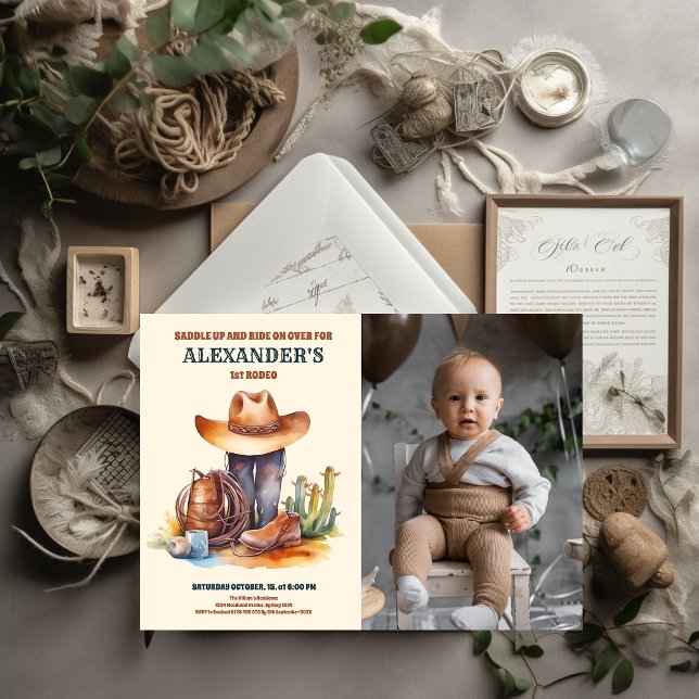 Wild West Cowboy First Rodeo Birthday Invitation (Creator Uploaded)