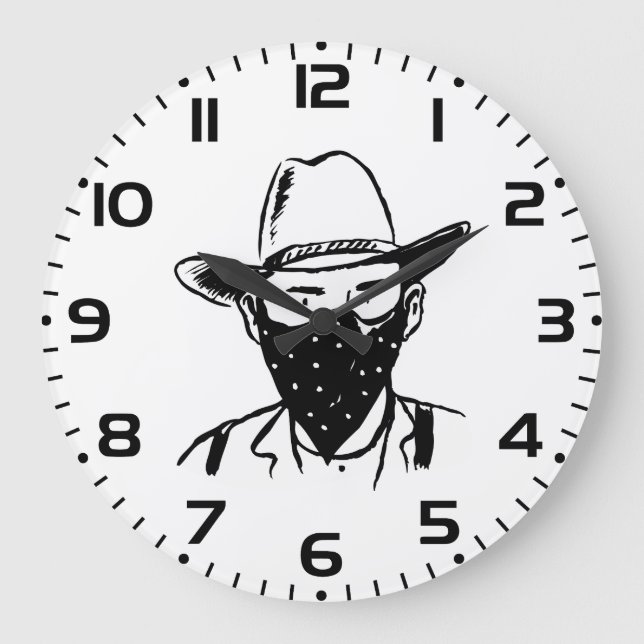 Wild West Cowboy Outlaw Bandit Large Clock (Front)