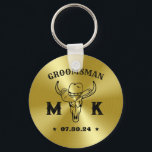 Wild West Cowboy Personalised Monogram Groomsmen Key Ring<br><div class="desc">Personalised gifts for groomsmen and best man with old western cowboy theme. Decorated with cowboy hat with vintage western font. Text and colour are editable using the Design Tool to fit your occasion. Get this customise gift for wedding,  bachelor party,  engagement party or any other special occasions.</div>