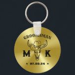 Wild West Cowboy Personalised Monogram Groomsmen Key Ring<br><div class="desc">Personalised gifts for groomsmen and best man with old western cowboy theme. Decorated with cowboy hat with vintage western font. Text and colour are editable using the Design Tool to fit your occasion. Get this customise gift for wedding,  bachelor party,  engagement party or any other special occasions.</div>