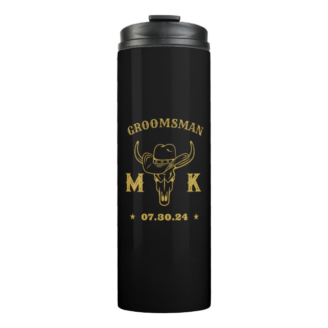 Wild West Cowboy Personalised Monogram Groomsmen Thermal Tumbler (Front)
