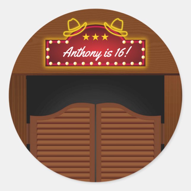 Wild West Cowboy Themed 16th Birthday Party Classic Round Sticker (Front)