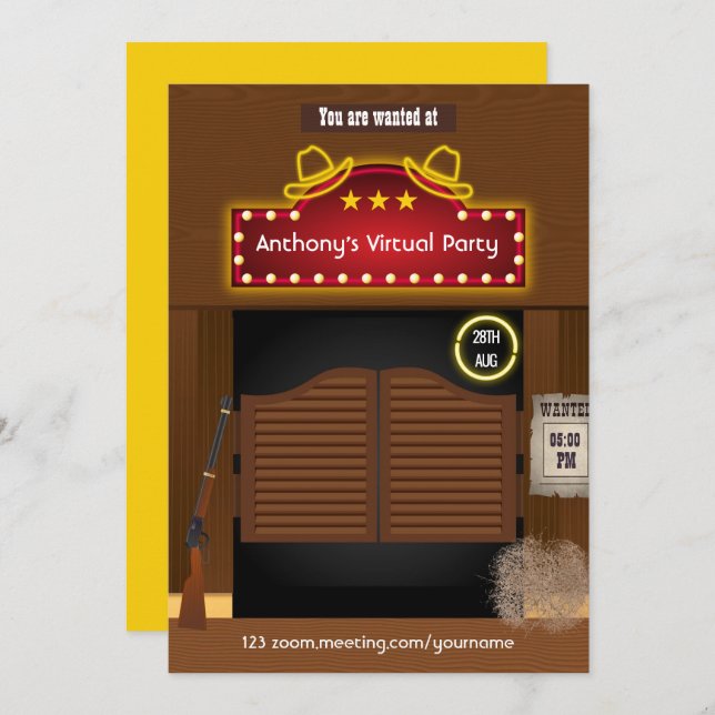 Wild West Cowboy Virtual Party Invitation (Front/Back)
