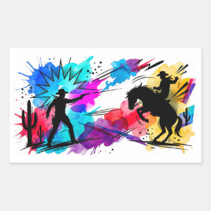Wild West Cowboys Colourful Watercolor Art Rectangular Sticker