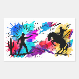 Wild West Cowboys Colourful Watercolor Art Rectangular Sticker