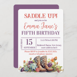 Wild West Cowgirl 5th Birthday  Invitation