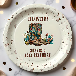 Wild west cowgirl birthday paper plate