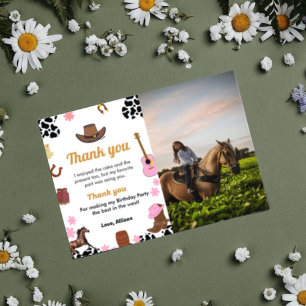 Wild west cowgirl birthday party thank you card