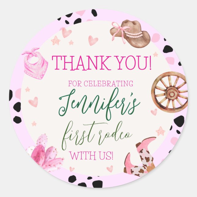 Wild West Cowgirl Country Birthday favor Classic Round Sticker (Front)